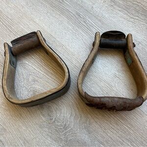 Vintage Wood and Leather Stirrups Cowboy Western